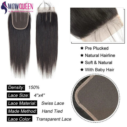 Straight 4x4 5x5 6x6 Lace Closure 2x6 Human Hair Transparent 13x4 13x6 Lace Frontal 100% Human Hair Remy Ear to Ear Full Frontal