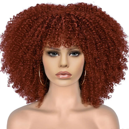 Short Afro Kinky Curly Wig With Bangs For Black Women Synthetic Ombre Glueless Colorful Wig Cosplay Party Halloween Wigs