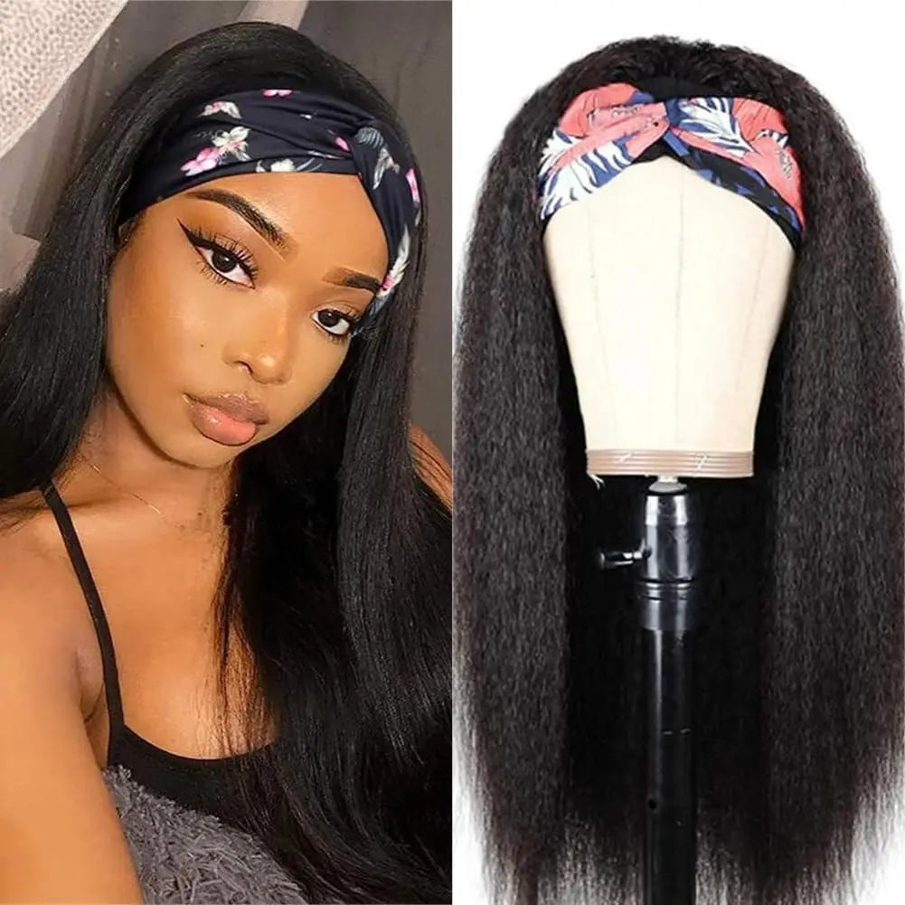 Yaki Straight Headband Wig Human Hair For Women Malaysia180% Density Yaki Straight Human Hair Machine Made Wigs Natural Color