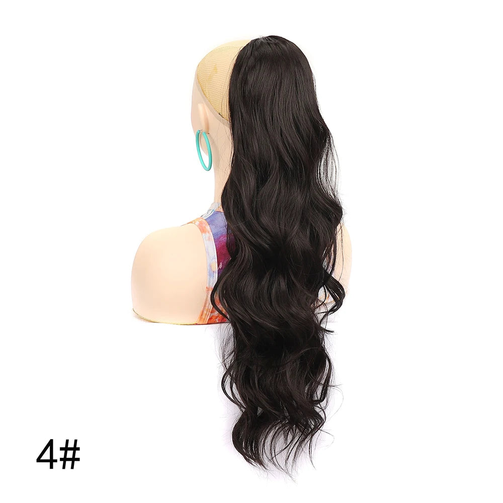 Ponytail Extension 24Inch Long Natural Wavy Drawstring Pony tail for Women Synthetic Heat Resistant Hairpiece for Daily Use part