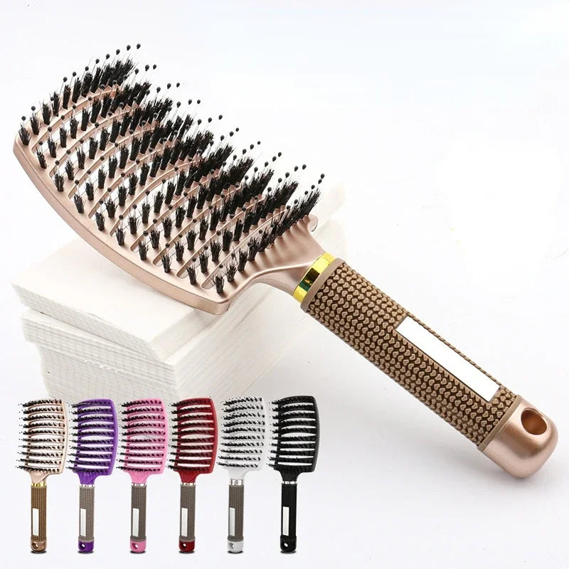 Hairbrush Bristle&Nylon Women Wet Curly Detangle Hair Brush Hair Brushes Scalp Massage Comb for Salon Hairdressing Styling Tools