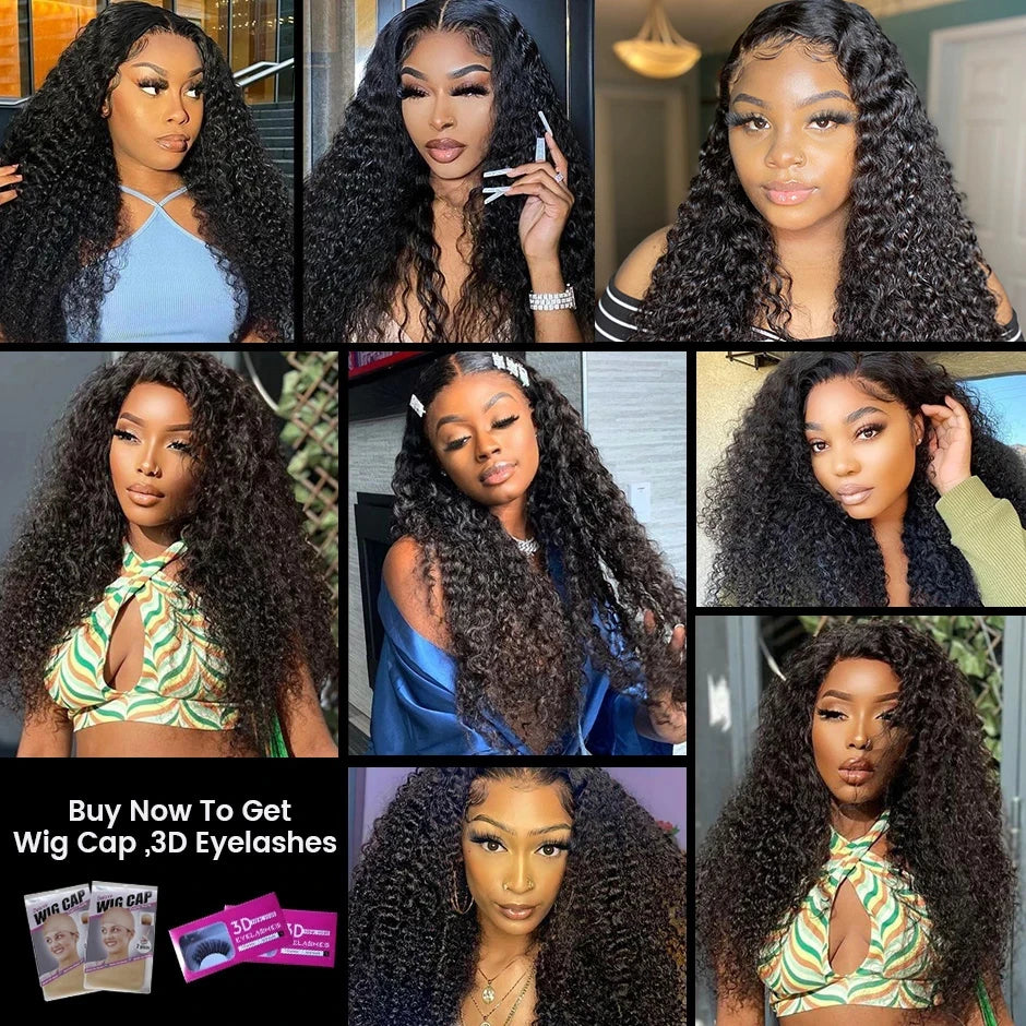 Mongolian Kinky Curly Human Hair Wigs Deep Curly HD Transparent Lace Frontal Wigs For Black Women Curly Remy Hair Wigs
