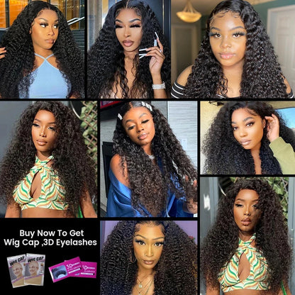 Mongolian Kinky Curly Human Hair Wigs Deep Curly HD Transparent Lace Frontal Wigs For Black Women Curly Remy Hair Wigs