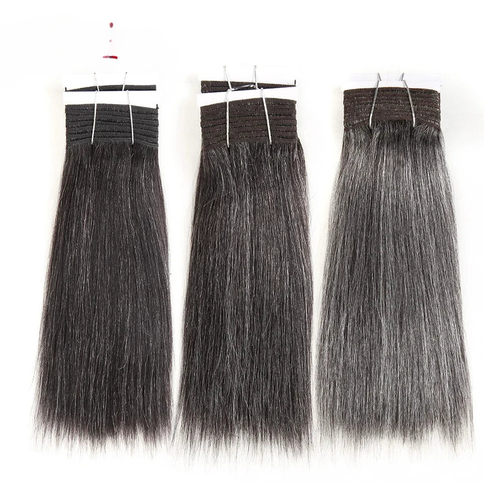 Sleek Yaki Straight Gray Hair Bundles Brazilian Hair Weave Bundles Silver Grey  #44 #34 51# For Black Remy Human Hair Extensions