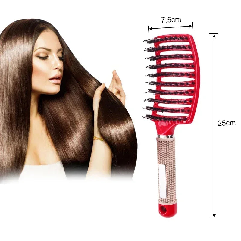 Hair Brush Scalp Massage Comb Hairbrush Boar Bristle Nylon Women Wet Curly Detangle Hair Brush Salon Hairdressing Styling Tool