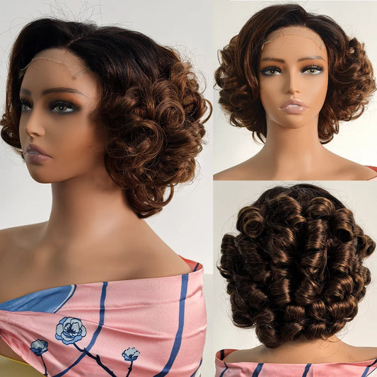 100% Raw Vietname Hair Bouncy Curly Wigs 5x5 HD Lace Closure Wear And Go Glueless Short Human Hair Lace Closure wig 250% Density