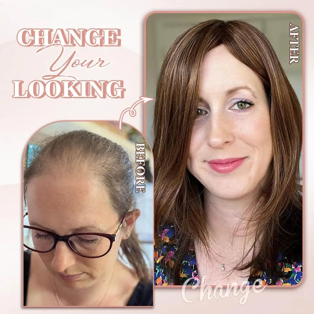 12 inches three clip synthetic wig top hair piece with bangs hair piece, brown bangs wig