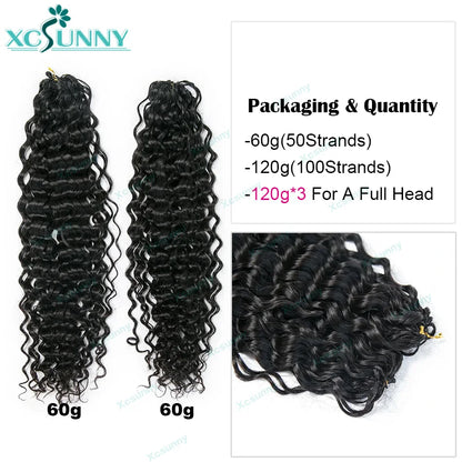 Curly Crochet Human Hair Extensions Knotless Pre Separation Feather Crochet Human Hair Water Wave Invisiable Knot With String