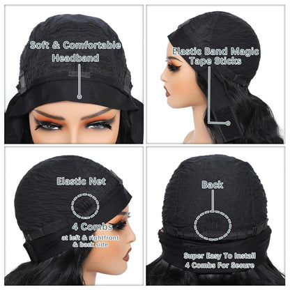 Long Wavy Headband Wig for Women Black Wigs with Brown Blonde Wigs Put On and Go Glueless Wig Long Synthetic Wig Party Daliy Use