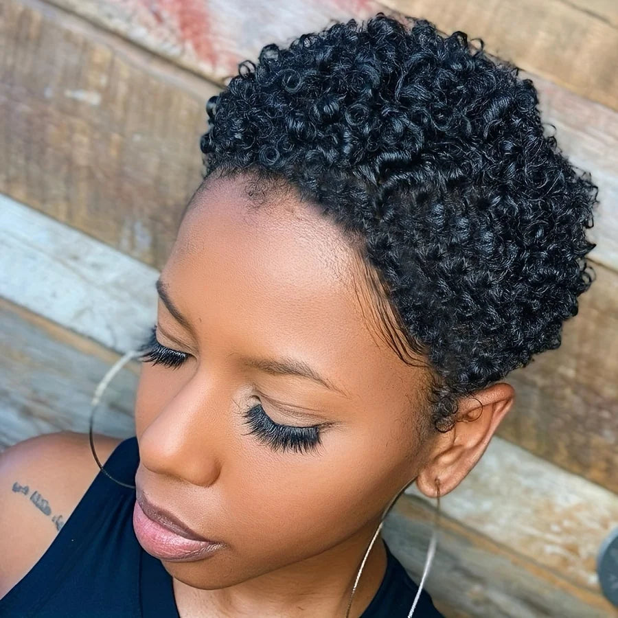 Short Afro Kinky Curly Wigs 100% Human Hair Wig For Women Pixie Cut Wig Deep Wave Water Wave Short Wig Full Machine Made Wig