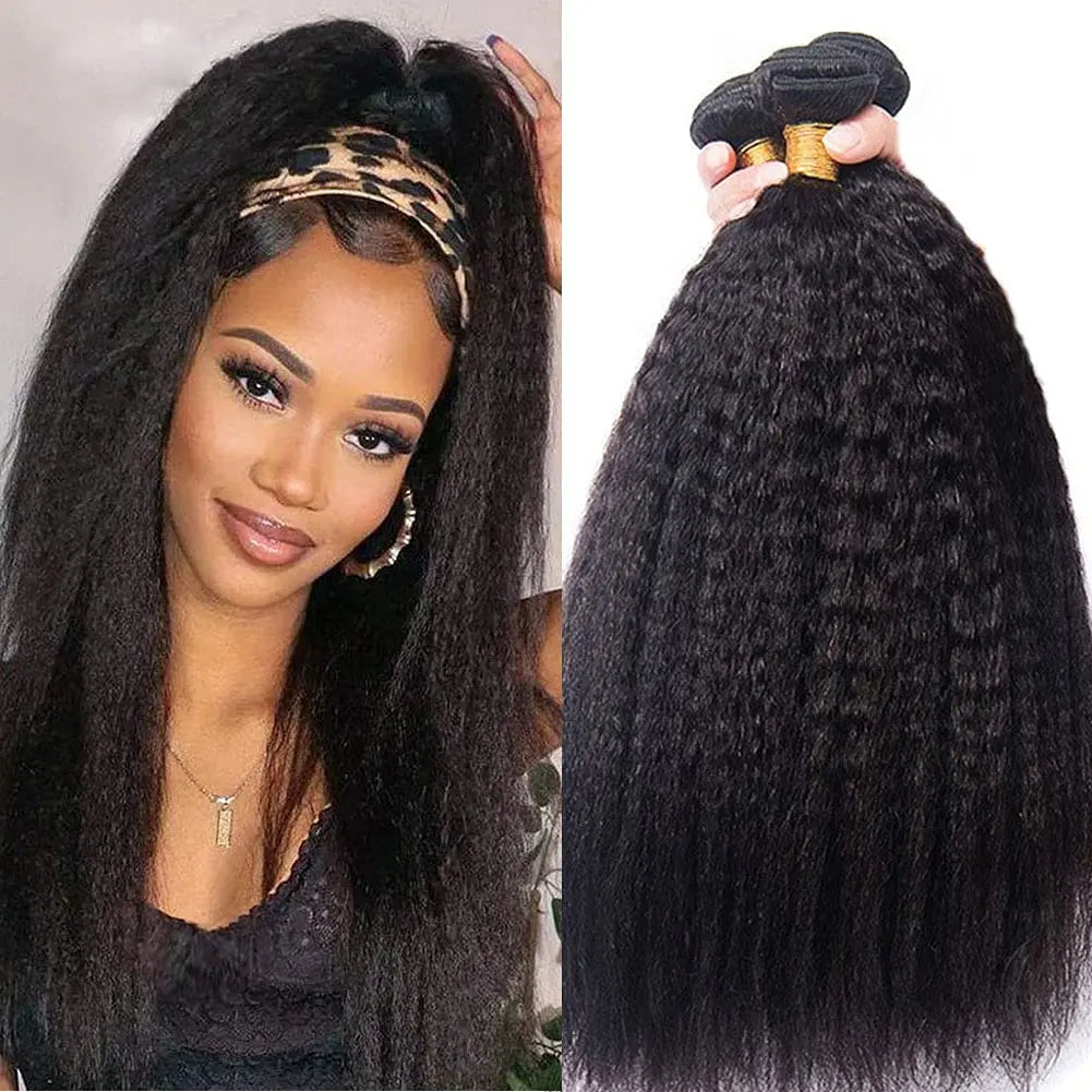Brazilian Kinky Straight 1/3 Bundles Remy Yaki Straight Bundles Human Hair Extensions Natural Color Human Hair Weave