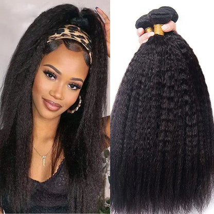 Brazilian Kinky Straight 1/3 Bundles Remy Yaki Straight Bundles Human Hair Extensions Natural Color Human Hair Weave