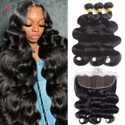 Body Wave Frontal With Bundles Human Hair Brazilian Remy Human Hair Weave Bundles With 4x4 Lace Closure Hair Extension Weft BPHW