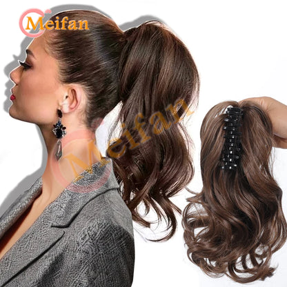 Ponytail Extension Synthetic Long Claw Curly Ponytail Mixed Blonde Clip in Hair Extension Natural Looking Hairpiece for Women