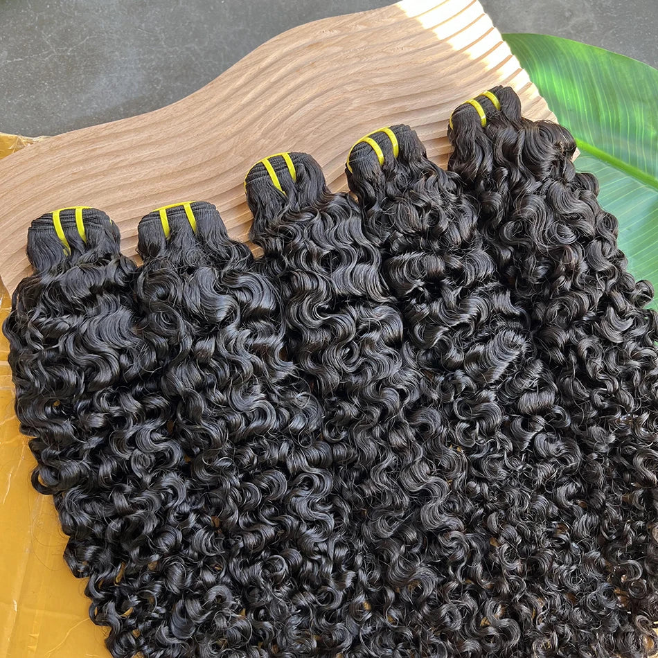 Burmese Curly Human Hair Bundles #1B Natural Color Wavy Raw Virgin Hair Weave Extensions Bouncy Curly 100% Human Hair For Women