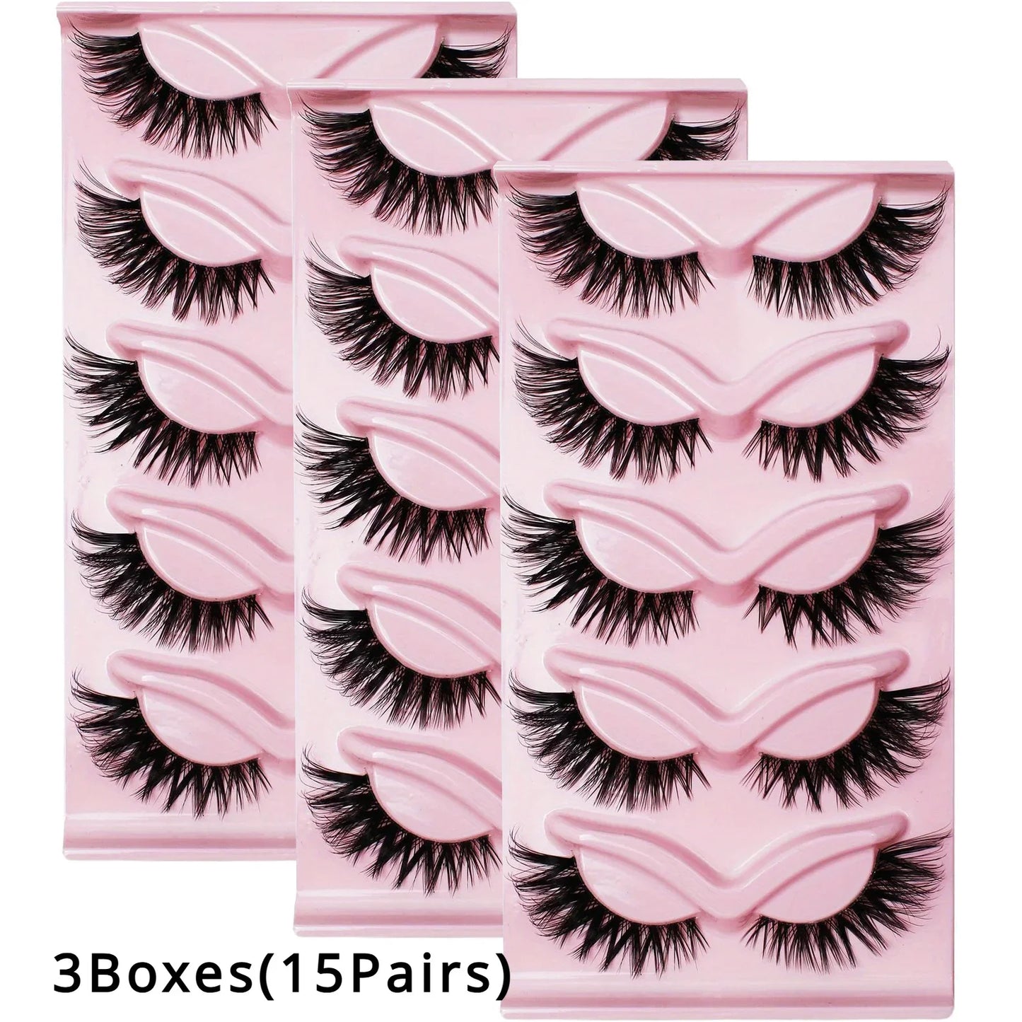 3Boxes(15Pairs) Cat Eye Lashes Fake Eyelashes Clear Band Lashes Natural Look Wispy False Eyelashes Full Strip Lashes