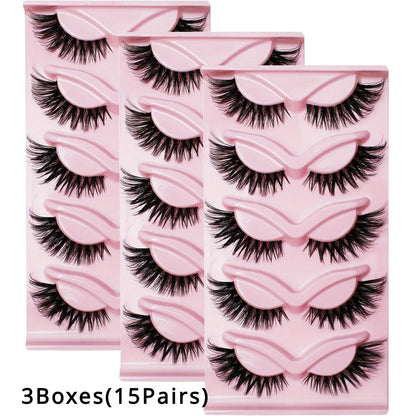 3Boxes(15Pairs) Cat Eye Lashes Fake Eyelashes Clear Band Lashes Natural Look Wispy False Eyelashes Full Strip Lashes