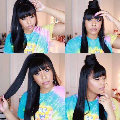 100% Human Hair Wig With Bangs Short Bob Human Hair Wigs For Black Women Cheap 22 24 Brazilian Straight Fringe Wig Machine Made