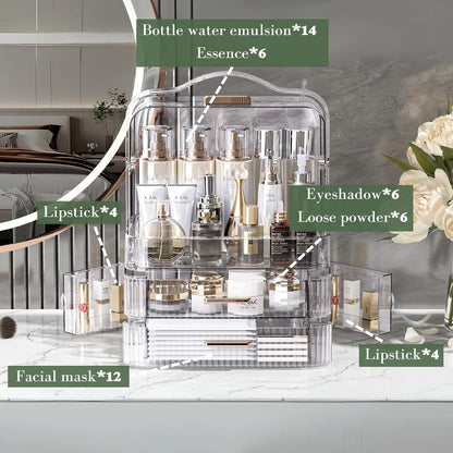 Cosmetics Storage Box With Lid and Handle Large Makeup Organizer Box Drawers for Skincare Display Cases Countertop, Bathroom