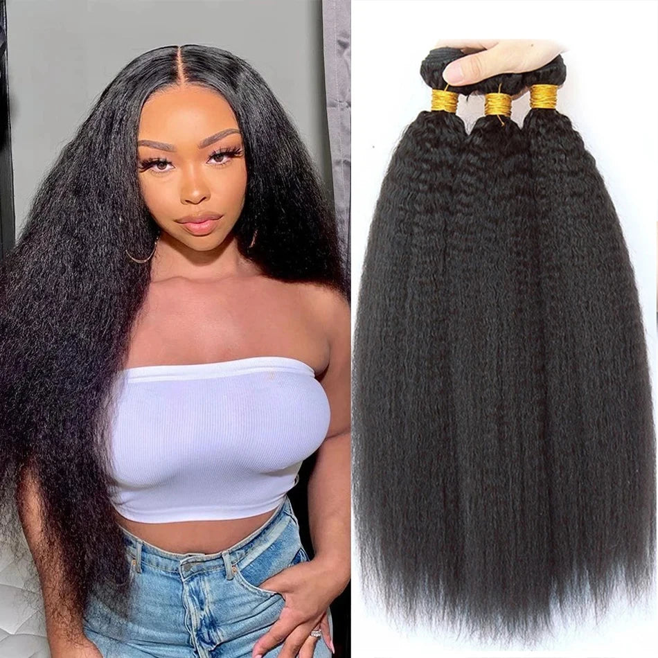 Kinky Straight Human Hair Bundles Natural Black Yaki Straight Bundles Human Hair 1/3/4 Bundles Brazilian Hair Weave Unprocessed
