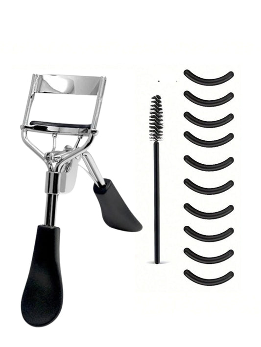 1pc Eyelash Curler With Built-In Comb For Long-Lasting Curled Lashes, Travel & Student Makeup Essential With 10 Silicone Pads, 1