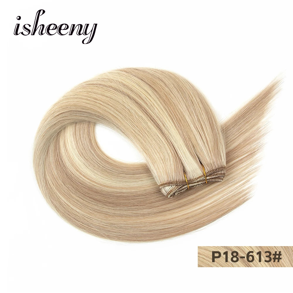 Straight Human Hair Weaves Brazilian Remy Human Hair Bundles Sew In Weft Extensions Straight Blonde 50g 12"-24" Natural Hair