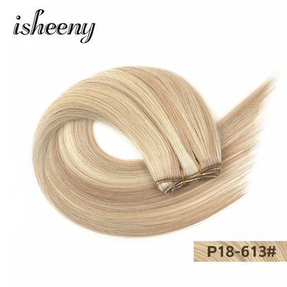 Straight Human Hair Weaves Brazilian Remy Human Hair Bundles Sew In Weft Extensions Straight Blonde 50g 12"-24" Natural Hair