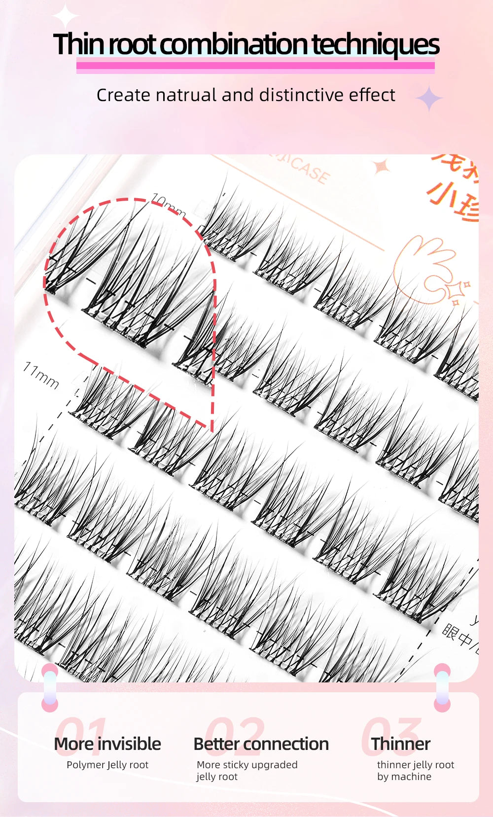 Yelix Self-adhesive Glue Free False Eyelashes Reusable DIY Segmented DIY Lashes Clusters No Glue Needed Natural Soft Lashes