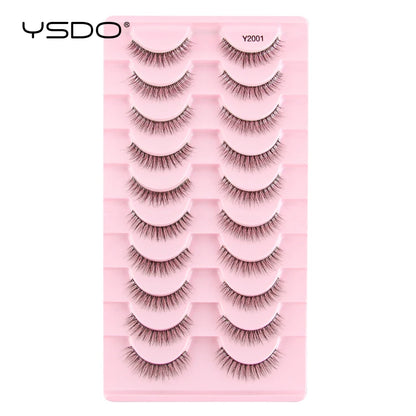 YSDO Natural Long Eyelashes 10 Pairs Wispy Soft 3D Mink Lashes Reusable Cat Eye Lashes Makeup Eyelash Extension Faux Cils