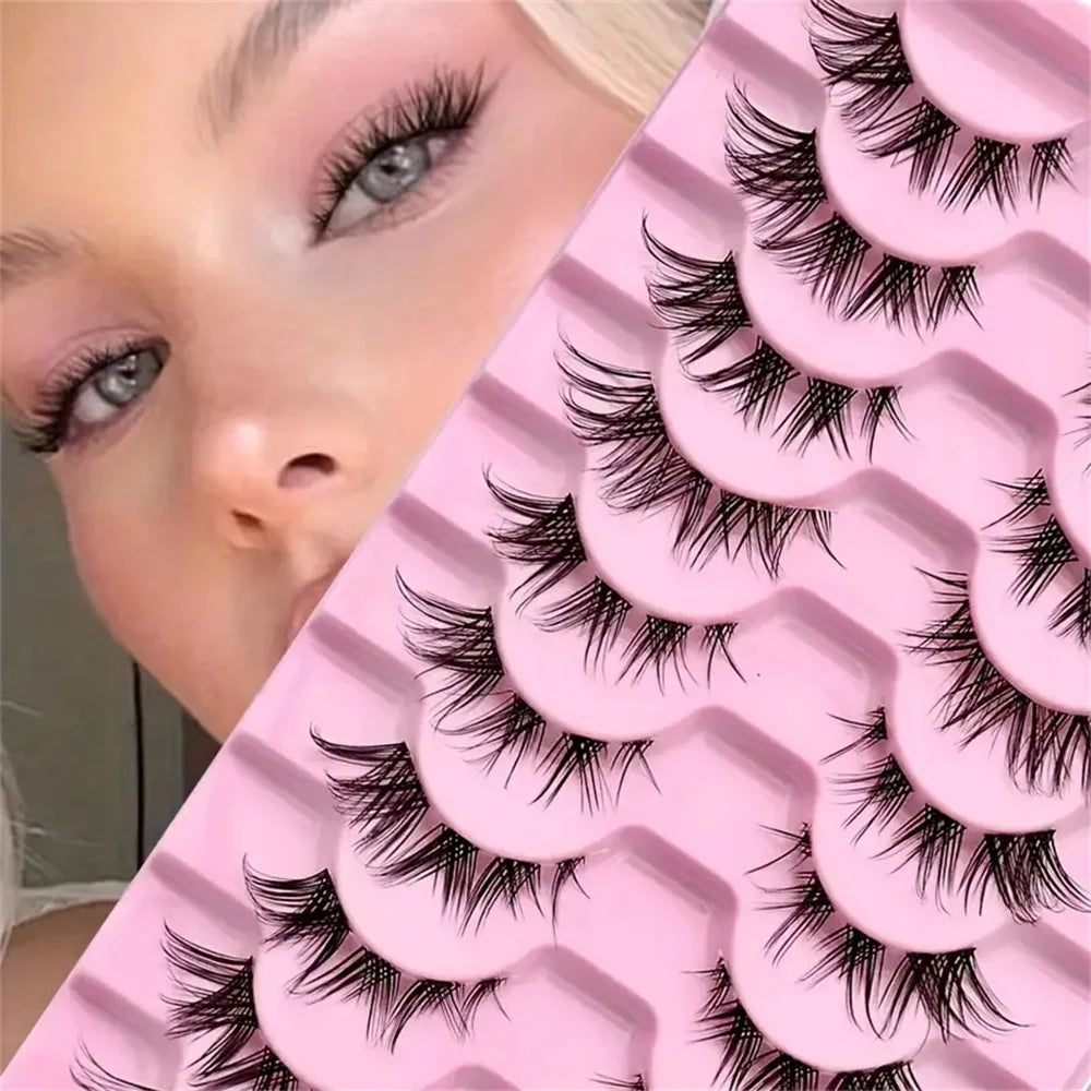 10 pairs Wispy Cluster Lashes for Natural Cat Eye Look - Short Anime Korean Makeup False Eyelashes