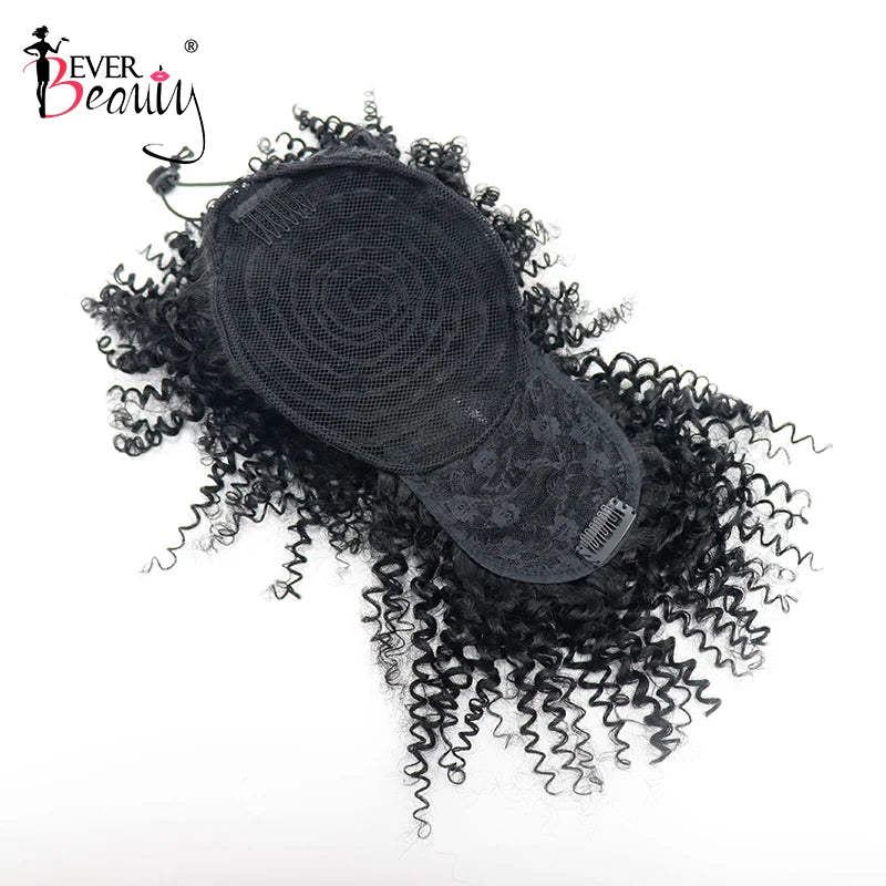 Ponytail Human Hair Mongolian Afro Kinky Curly Drawstring Ponytails With Bangs Clip In Extensions For Women Ever Beauty Remy