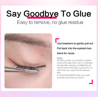 FindLove 5D Glue Free Eyelash No Glue Needed 11-12mm Lashes W Shape Self Adhesive Reusable Long Lasting Pre Glued Lash Makeup