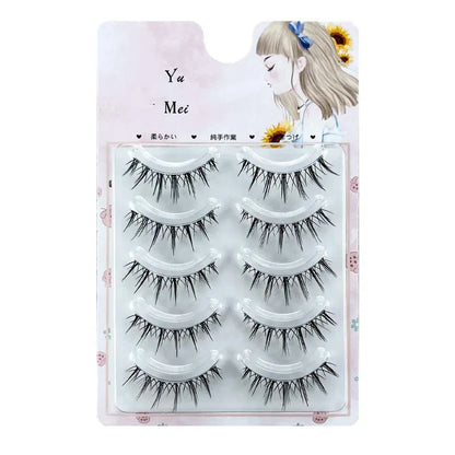Eye Makeup 5 Pairs False Eyelashes Natural Wispy Cross Lash Extension 3D Bunch Japanese Fairy Little Devil Cosplay Daily Dating