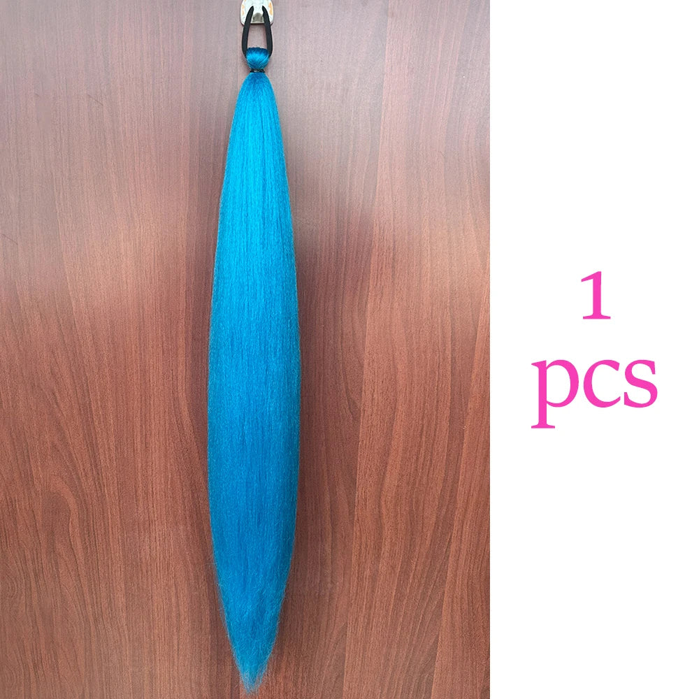 Synthetic Colorful Ponytail Extension 2Pcs Long Straight DIY Braided Pony Tail Hairpiece with Rubber Band Women Hair Accessories