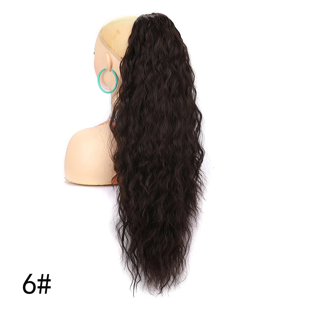 Ponytail Extension 30 Inch Extra Long Drawstring Wavy Curly Ponytails Black Brown Synthetic Fiber Fake Hair piece for Women