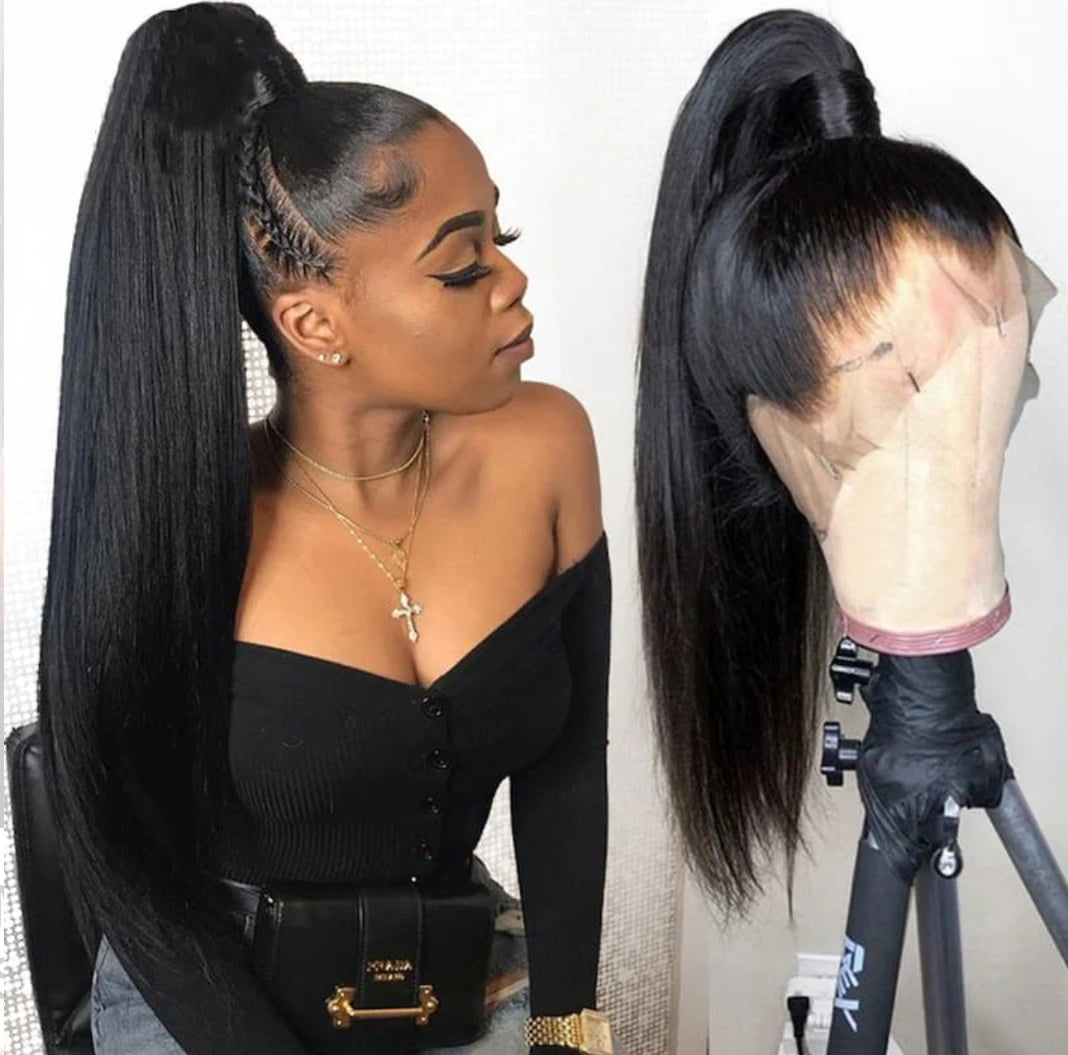 360 Lace Synthetic Lace Frontal Wigs For Women Long Silk Straight Black Hair Full Lace Synthetic Straight Wig Daily Wear Natural