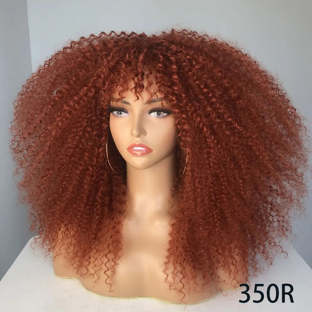 Afro Curly Wigs With Bangs For Black Women Burgundy Wig Synthetic Wine Red Hair Ombre Brown Blonde Cosplay Wig