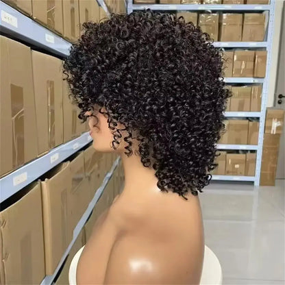 100% Human Hair Mongolian Afro Kinky Curly Full Machine Explosive Head Wigs Virgin Hair For Black Women Grade 12A Soft and Silky