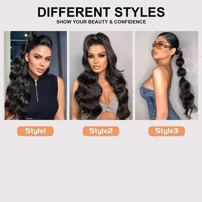 Ponytail Extension 24Inch Long Natural Wavy Drawstring Pony tail for Women Synthetic Heat Resistant Hairpiece for Daily Use part