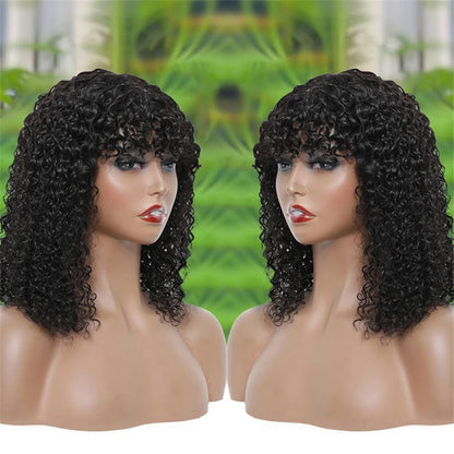 Curly Human Hair Wigs For Women 100% Human Hair Bob Wig Kinky Curly Wig With Bangs Perruque Cheveux Humain Full Machine Made Wig