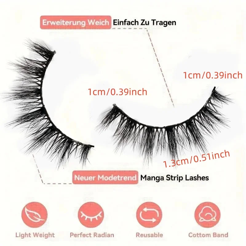 7 pairs of reusable fairy tale style false eyelashes - A-type doll natural appearance, long and curly, 10-12 millimeters, ultra-