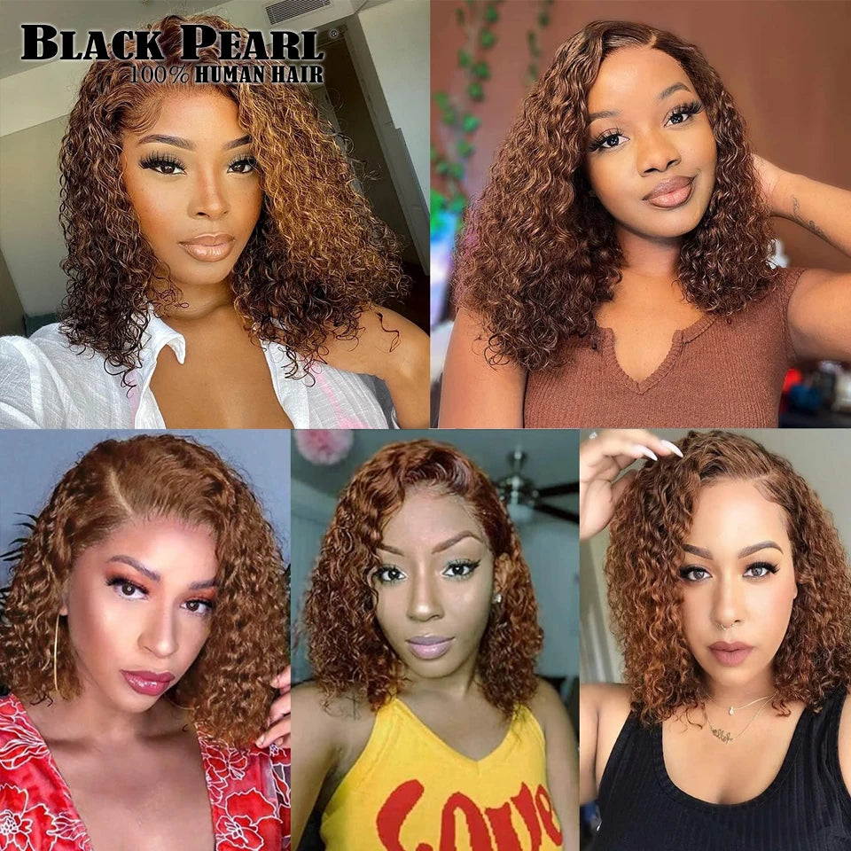 Malaysian Short Curly Bob Lace Front Wig13X7X2 Lace Front Wigs Pre Plucked with Baby Hair HD Lace Brown Curly Bob Wig Human Hair
