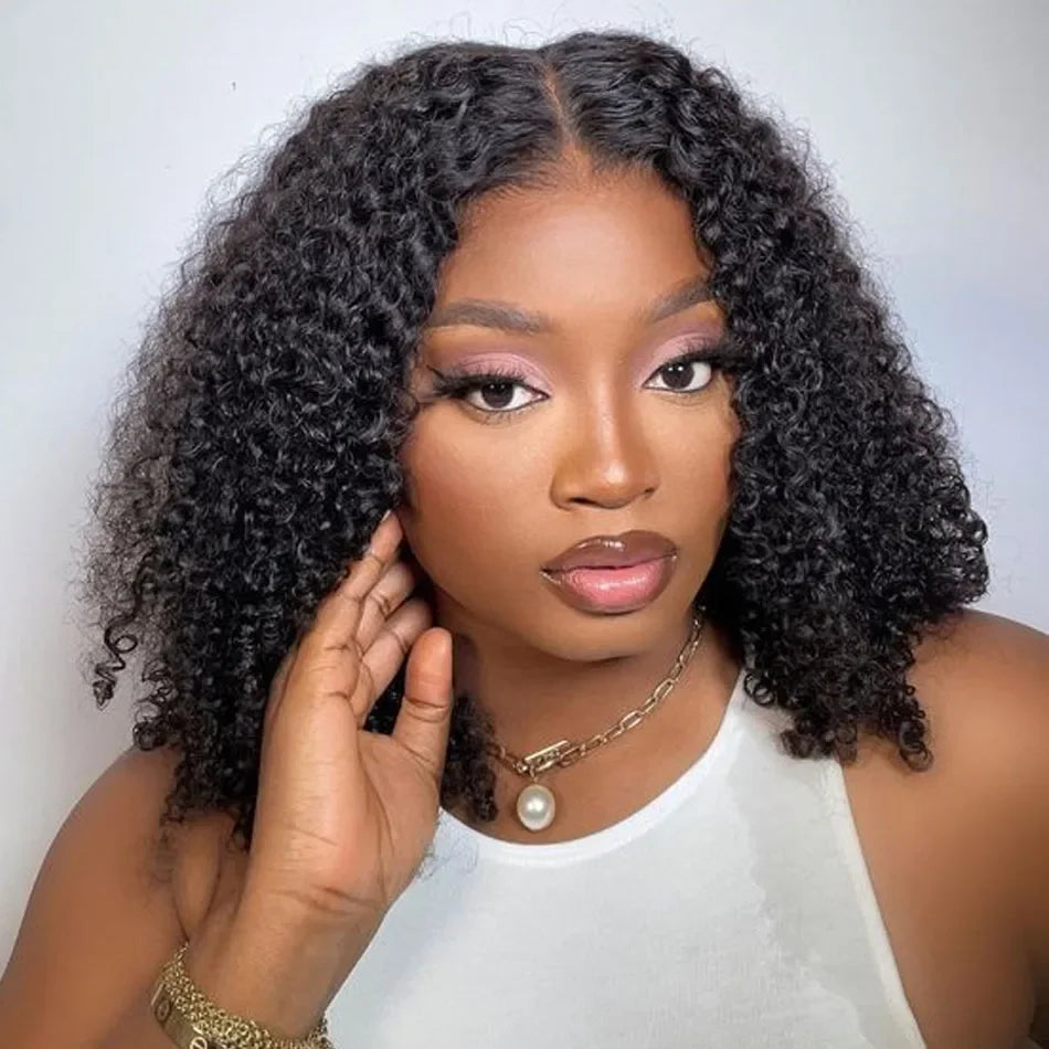 T Part Mongolian Kinky Curly Lace Front Wigs For Women Preplucked With Baby Hair Curly 12A Human Hair Wigs Deep Curls Wig Hair