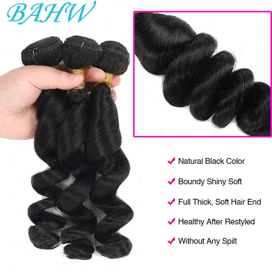Peruvian Hair Weave 10-30 Inch Loose Wave 12A Human Hair Bundles Double Weft Virgin Hair Extension Can Be Dyed and Bleached