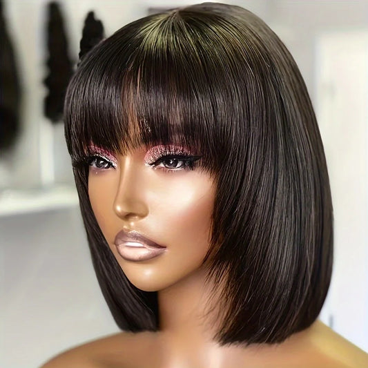 Straight Short Bob Wig With Bangs Vietnamese 100% Human Hair Double Drawn Bob Wigs Glueless Straight Wigs On Sale Clearance 180%