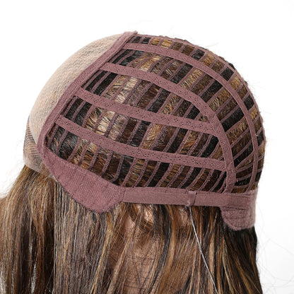 Long Wavy Curly Lace Front Synthetic Wigs for Women Brown With BLonde Highlights MONO Top Wigs Free Part Futura Wigs Glueless