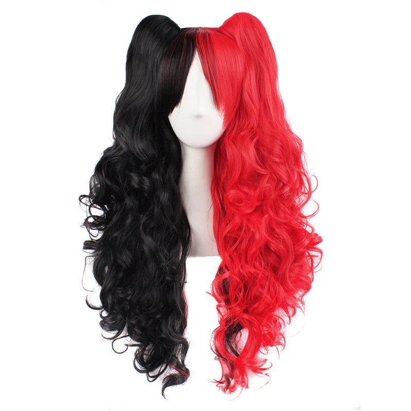 Synthetic Hair Wigs Cosplay Wig With Bangs Wavy Costume Wigs For Women Long Two Claw Clip Ponytail Wig Pink Red Blue Black White