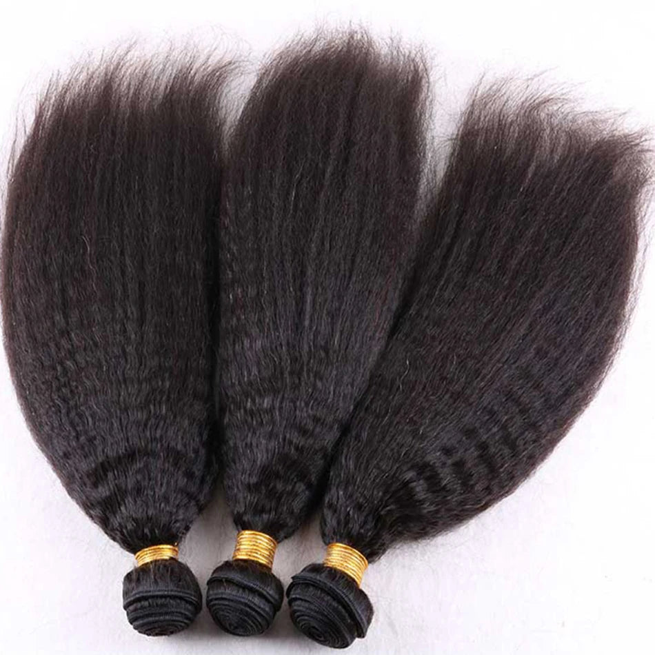 kinky Straight Bundles With 13X4 Transparent Frontal Yaki Straight 100% Human Hair Bundles With 4x4 Lace Closure and Bundles