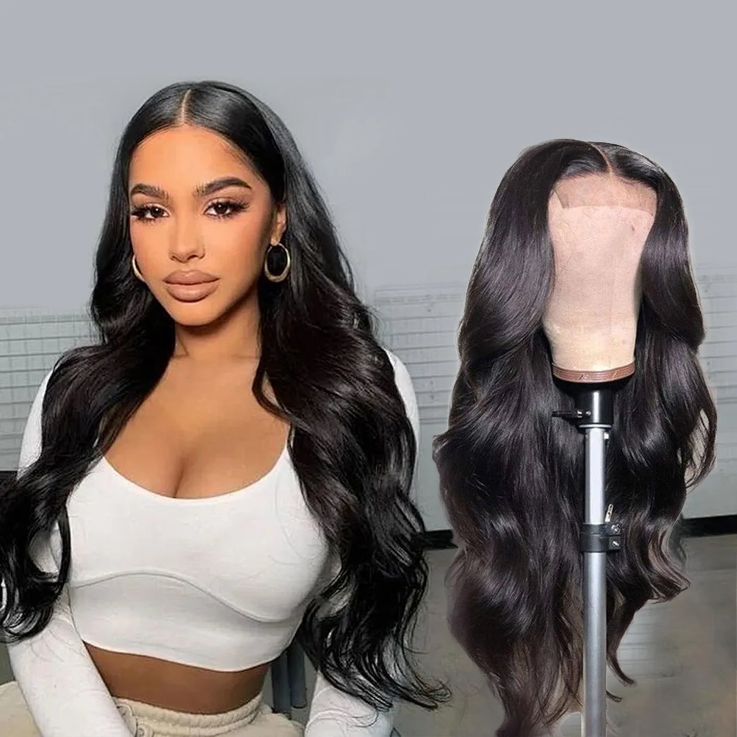 Premium Natural Black Wavy Synthetic Wig  for Women Middle Part Curly Natural Looking 22 Inch Long Full Volume