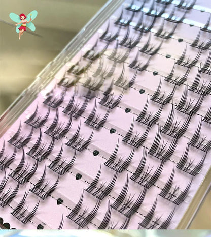 Cat Eye Individual Lashes Ultra-Large Wispy Thin Band Individual Cluster Lashes Kit for Self Application BQI Diy Lash Extensions